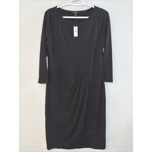 Talbots Black Wool Blend Wrap Sheath Dress Women’s Small S Sleeve Midi Classic